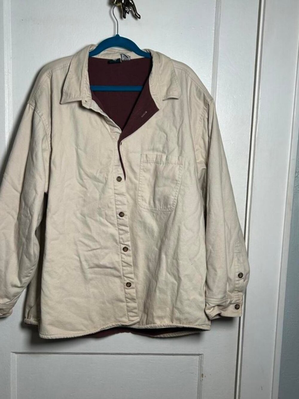 Cream & burgundy cotton & polyester jacket with a vintage vibe